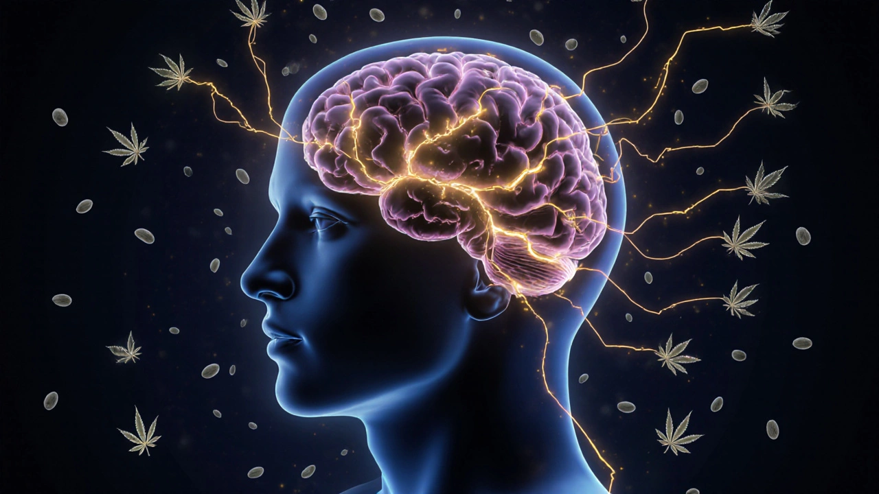 Symbolic brain pathways with hemp seeds representing sleep chemistry