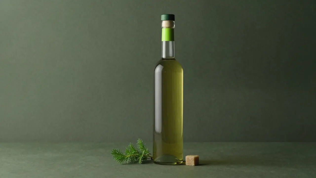 Lahev přirozeně zeleného absintu s bylinkami