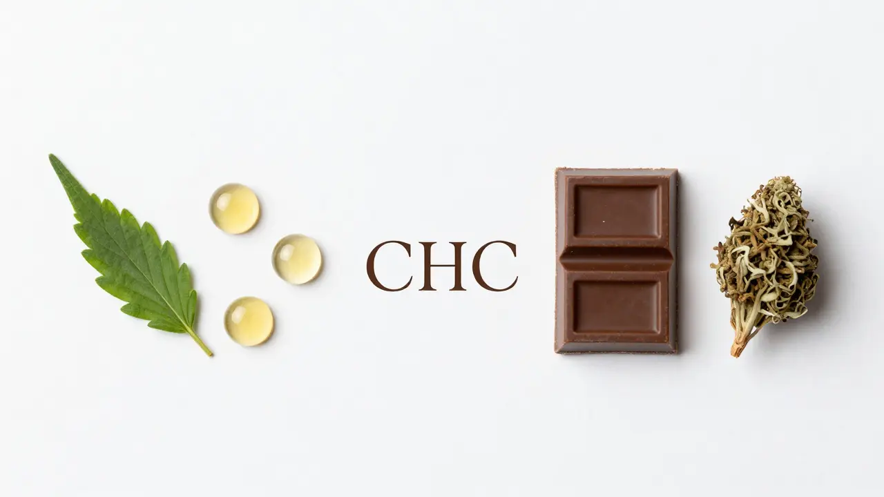 Porovnání CBD oleje a THC čokolády na bílém pozadí