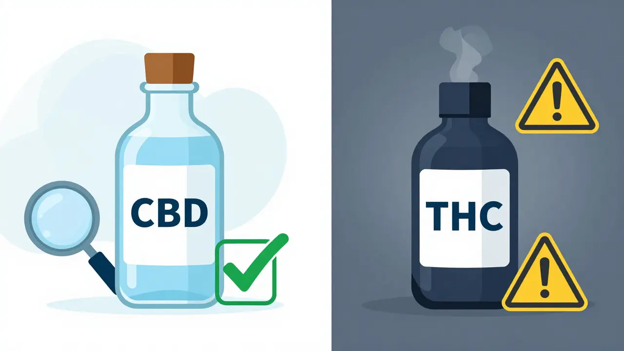 Konceptuální srovnání CBD a THC v čistém grafickém stylu