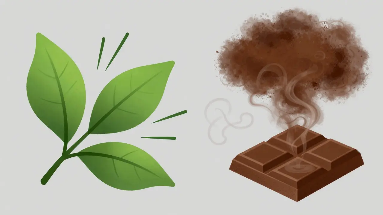 Abstract illustration comparing strong plant scents with masked chocolate aromas