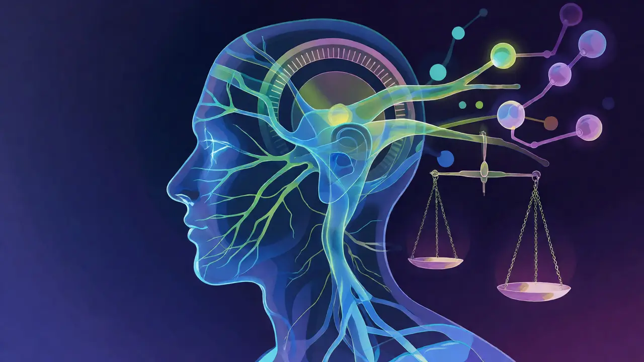 Konceptuální ilustrace endokanabinoidního systému a rovnováhy v těle