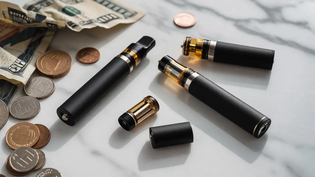 CBD pera a mince na mramorovém povrchu